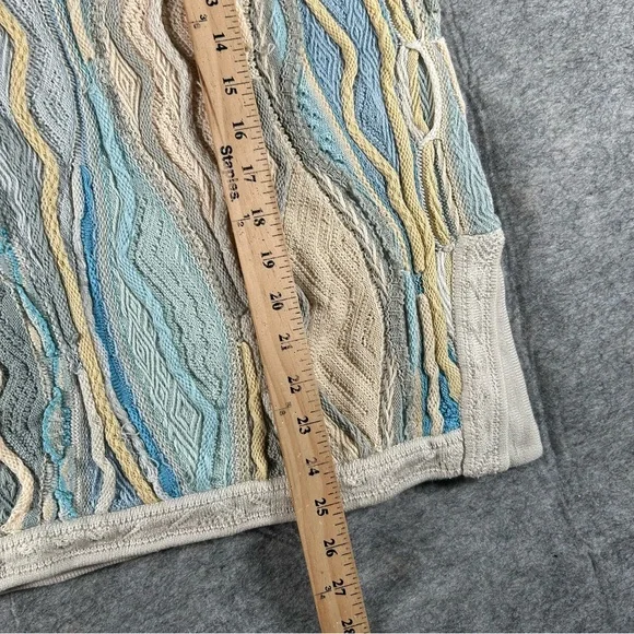 Vintage Coogi Sweater Mens Small Cream Blue 3D Knit Retro Biggie 90s V Neck Rare